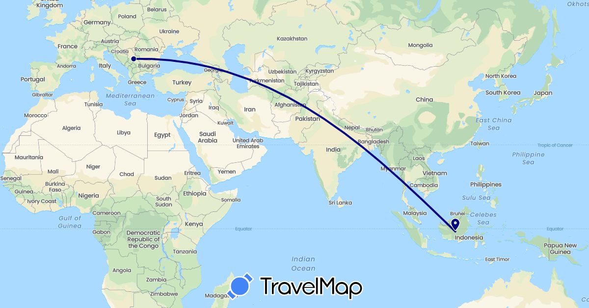 TravelMap itinerary: driving in Indonesia, Serbia (Asia, Europe)